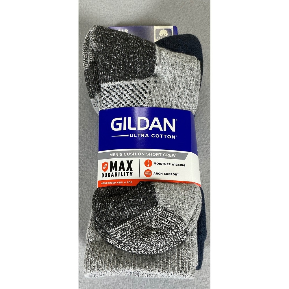 Gildan Mens Max Durability Short Crew Socks 3 Pair Pack Shoe Size 6-12 Work Boot